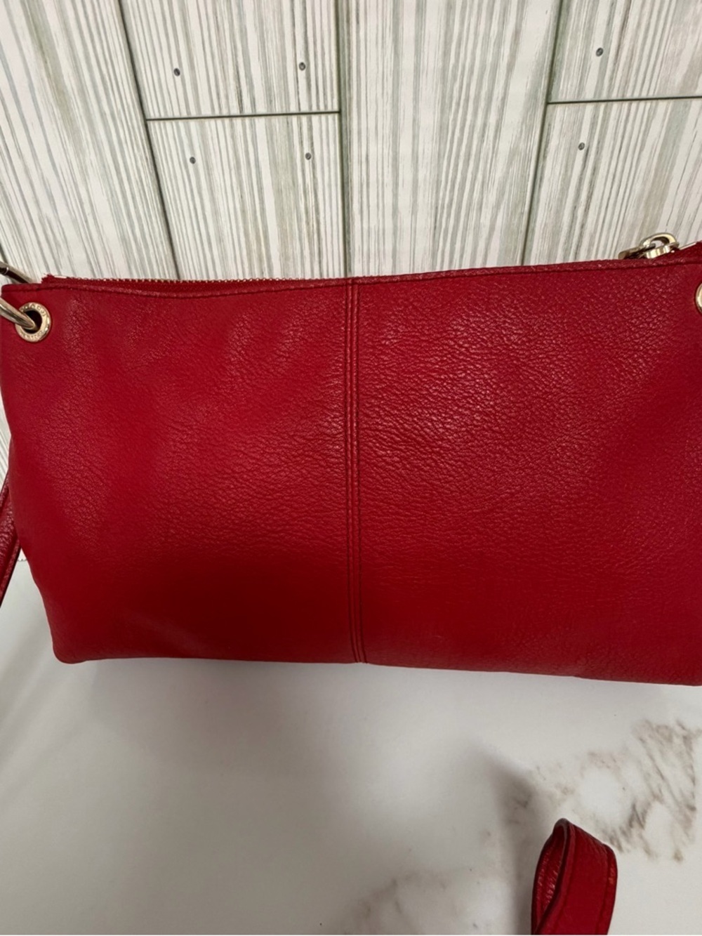 Coach Red Pebbled Leather Crossbody Shoulder Bag Gold Hardware Zip Top - Picture 7 of 11